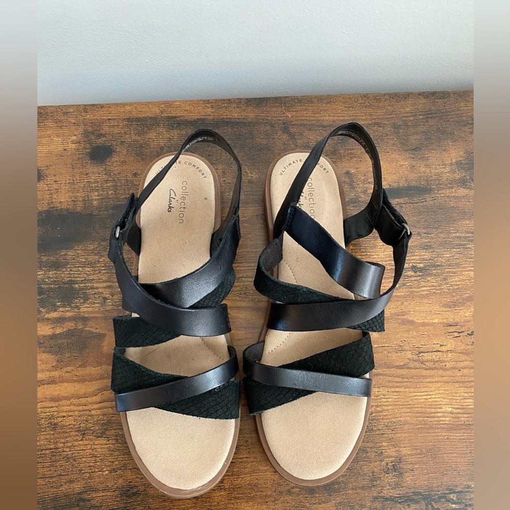 Clarks Declan Mix Black Leather Sandals - Size 7 - Picture 2 of 13